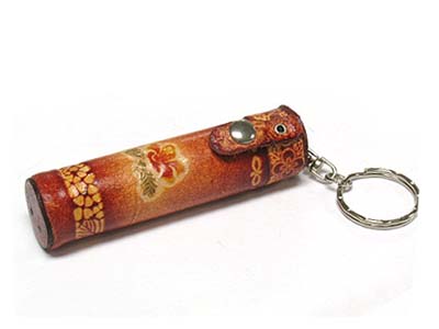 GENUINE LEATHER FLOWER PATTERN TOOTHPICK CASE KEY CHAIN