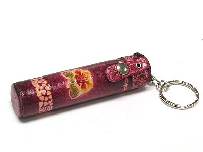 GENUINE LEATHER FLOWER PATTERN TOOTHPICK CASE KEY CHAIN