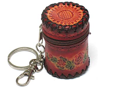 GENUINE LEATHER FLOWER PATTERN COIN PURSE KEY CHAIN