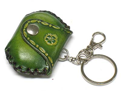 Genuine leather small coin purse key chain