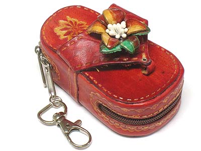 Genuine leather shoe coin purse key chain
