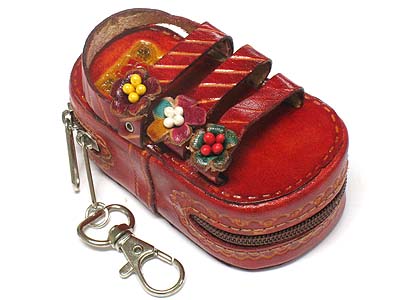 Genuine leather shoe coin purse key chain