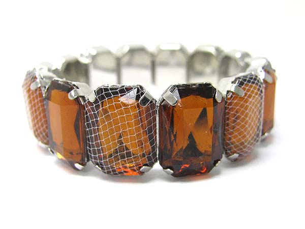Mesh wrapped single row epoxy stone stretch bracelet