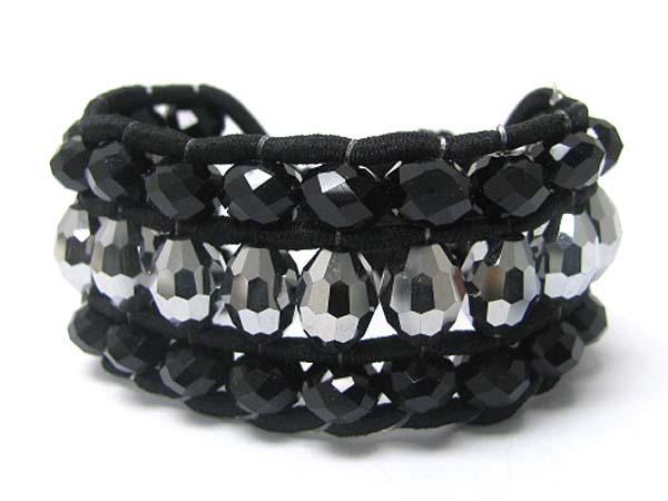 Facet glass beads deco fabric woven bracelet