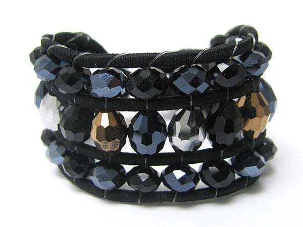 Facet glass beads deco fabric woven bracelet