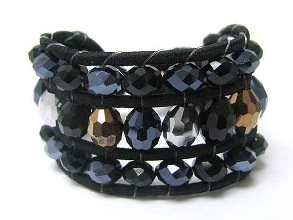 FACET GLASS BEADS DECO FABRIC WOVEN BRACELET