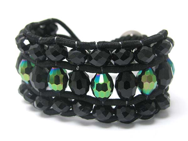 Facet glass beads deco fabric woven bracelet