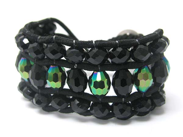 FACET GLASS BEADS DECO FABRIC WOVEN BRACELET