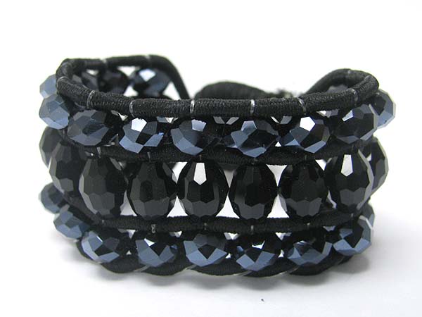Facet glass beads deco fabric woven bracelet