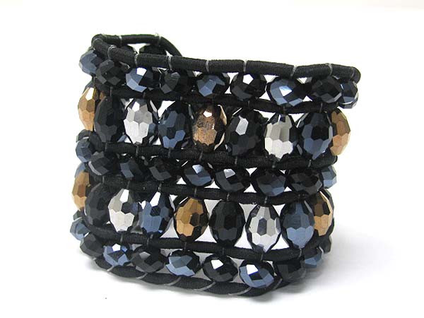 Double row facet glass beads deco fabric woven bracelet