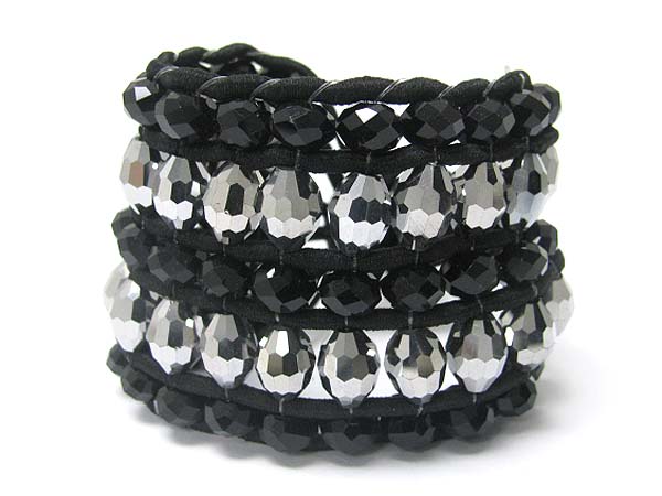 Double row facet glass beads deco fabric woven bracelet