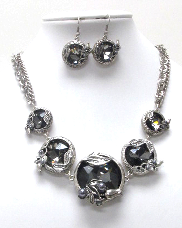 Luxury five round shape crystal stone link necklace earring set