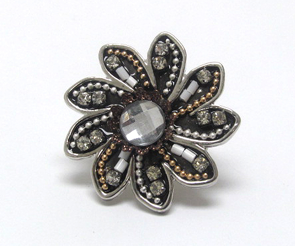 Handcraft acryl art metal flower stretch ring