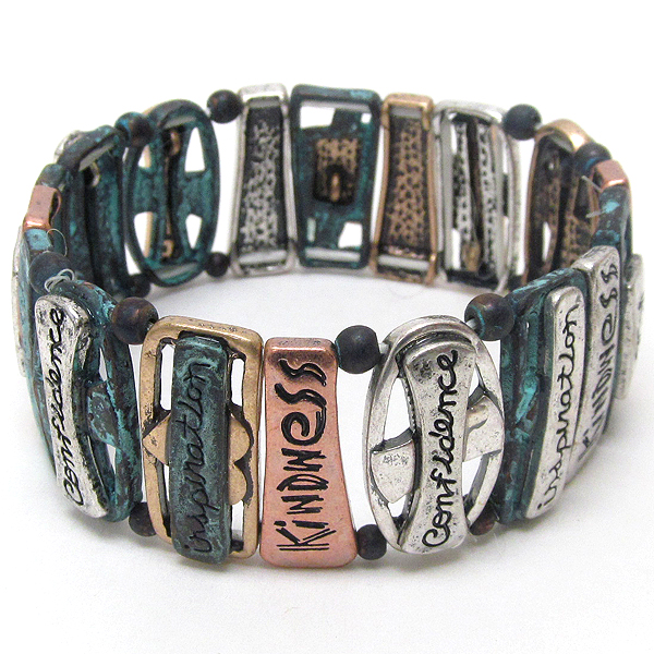 Inspiration message on multi bar link patina stretch bracelet