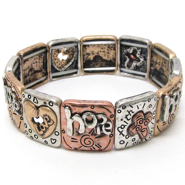 Hope love inspiration message on metal plate stretch bracelet