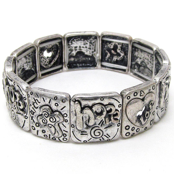 Hope love inspiration message on metal plate stretch bracelet