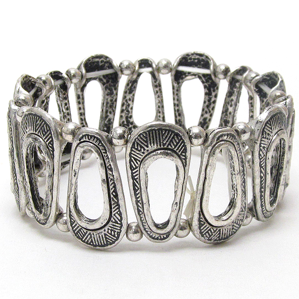 Textured and natural shaped metal link stretch bracelet