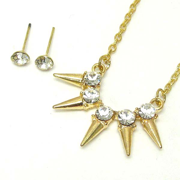 CRYSTAL AND SPIKE NECKLACE EARRING SET