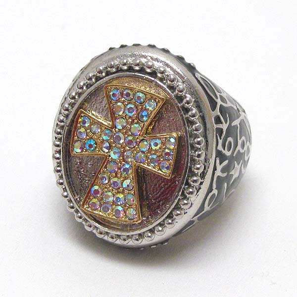 Crystal cross glamorous puffy metal stretch ring