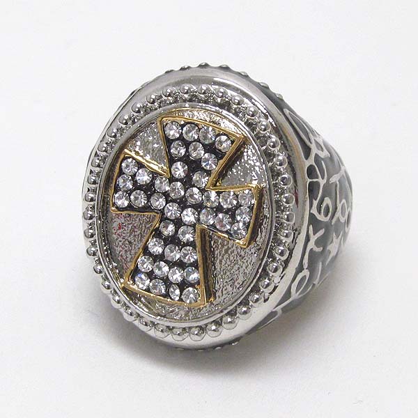 Crystal cross glamorous puffy metal stretch ring