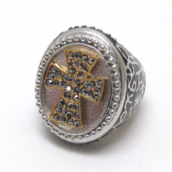 Crystal cross glamorous puffy metal stretch ring