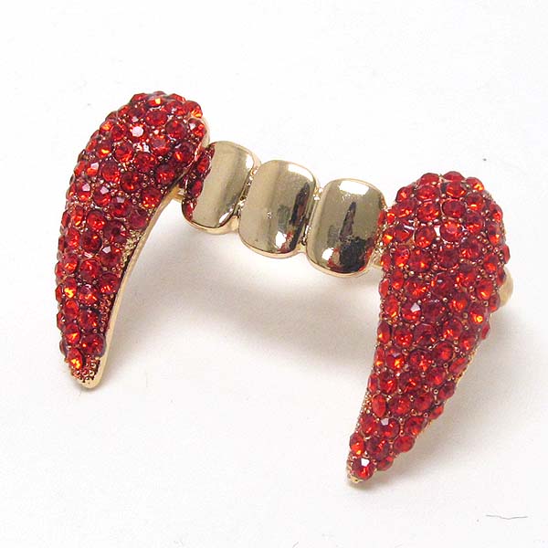 Crystal stud cannie tooth dual finger ring