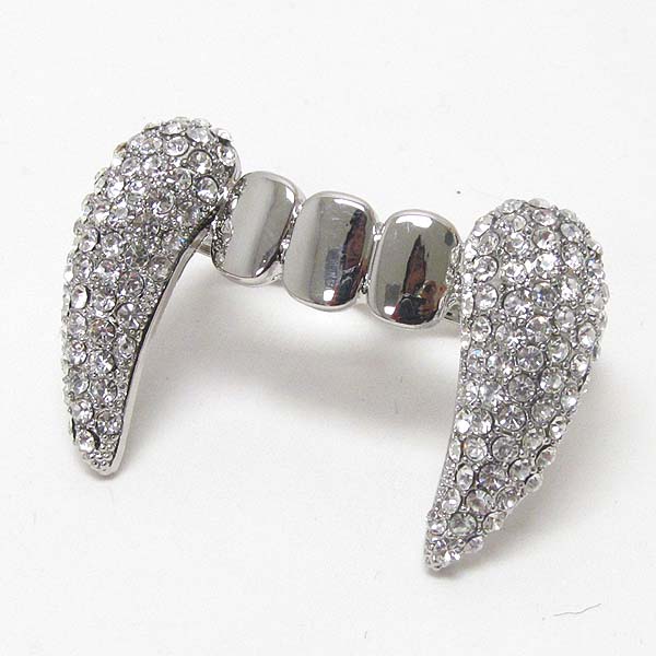 Crystal stud cannie tooth dual finger ring