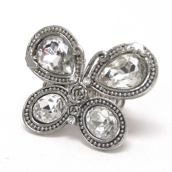 Crystal deco fbutterfly stretch ring