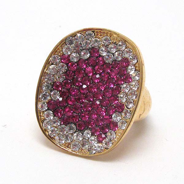 Crystal art deco paved metal disk stretch ring
