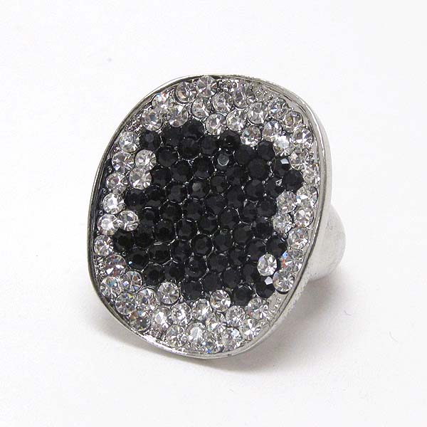 Crystal art deco paved metal disk stretch ring