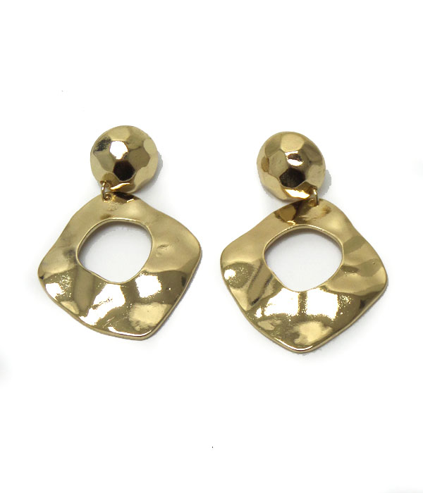 Hammered metal square drop earring