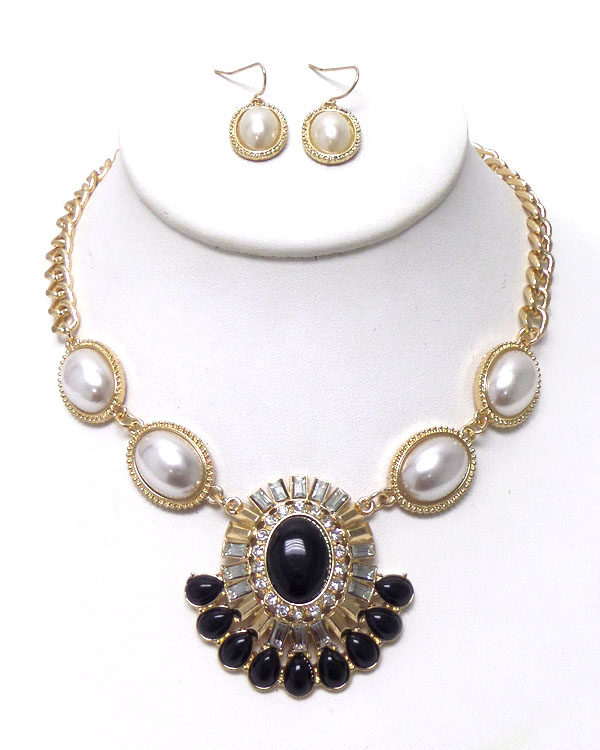 Crystal pendant and pearl accent chain necklace set