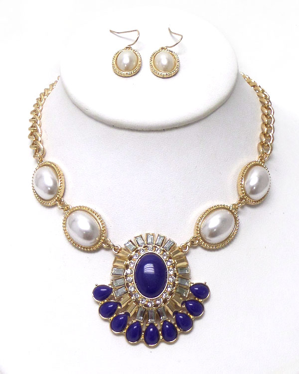 Crystal pendant and pearl accent chain necklace set