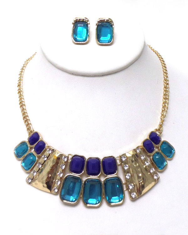 Acrylic rectangle and crystal mix necklace set