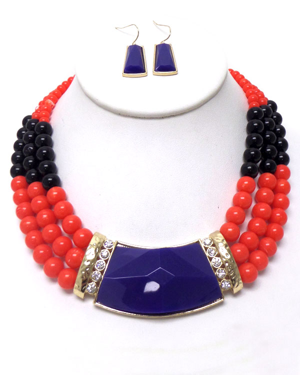 Three layer ball beads necklace set