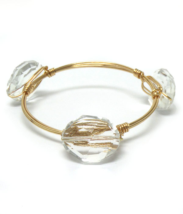 Quartz stone mix handmade bourbon wire wrapped bangle bracelet