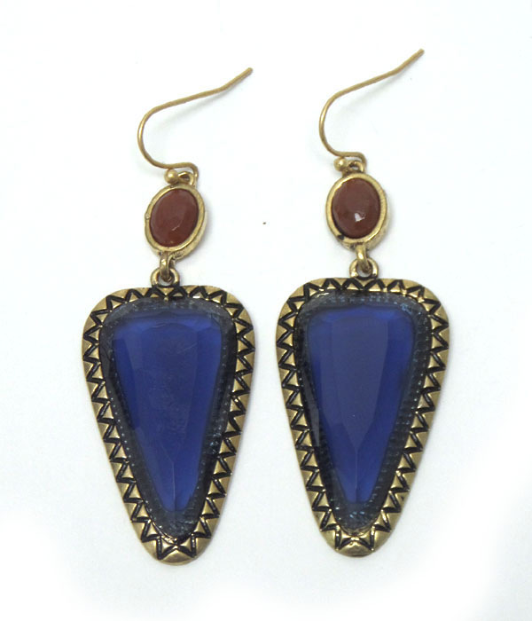 Zig zag borders with stone hook earrings