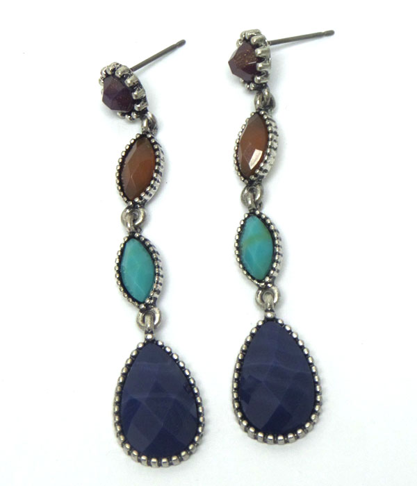 Teardrop shape stones drop earrings