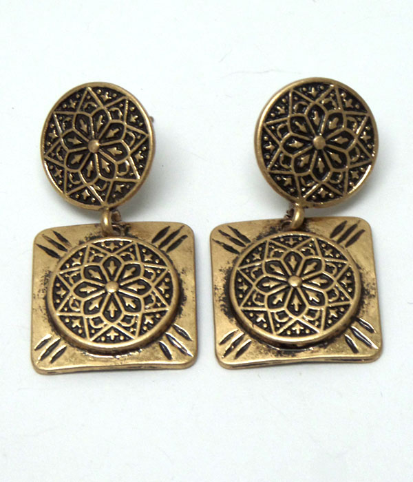 Design metal with flower in center drop earrings