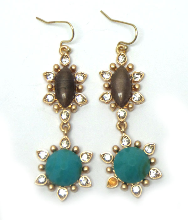 Flower linked with crystals hook earrings