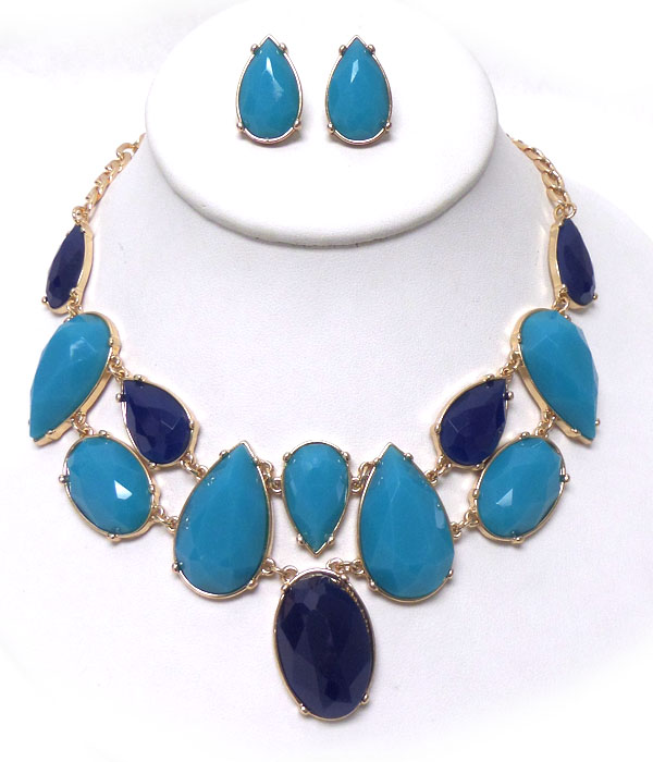 Teardrop shape liked stones necklace set