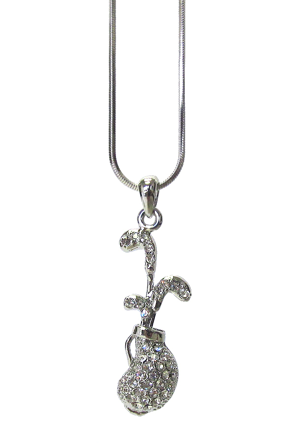 WHITEGOLD PLATING CRYSTAL GOLF BAG PENDANT NECKLACE