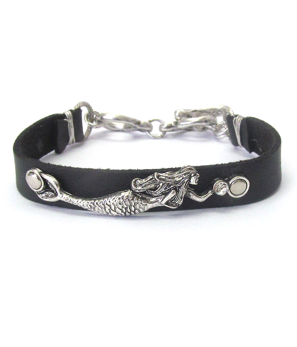 Sealife theme leather band bracelet - mermaid