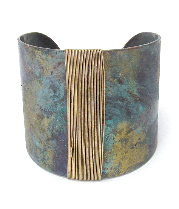 Wire wrap wide metal bangle bracelet