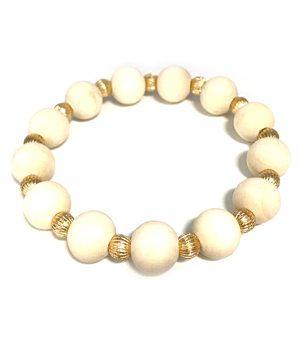 WOOD BALL BEAD STRETCH BRACELET