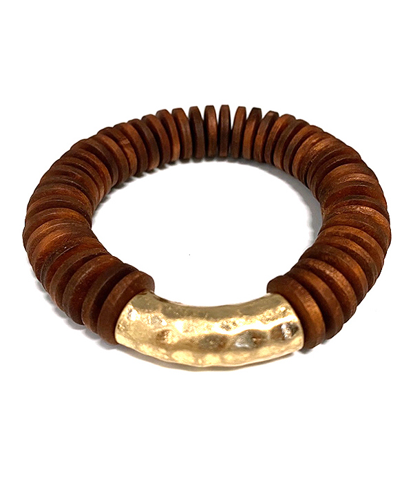 Metal tube and wood stretch bracelet