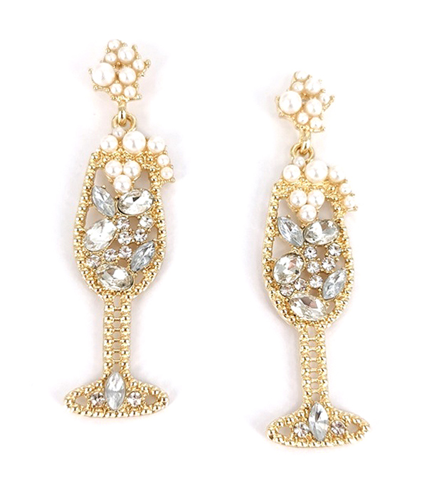 CRYSTAL AND PEARL MIX CHAMPAGNE GLASS EARRING