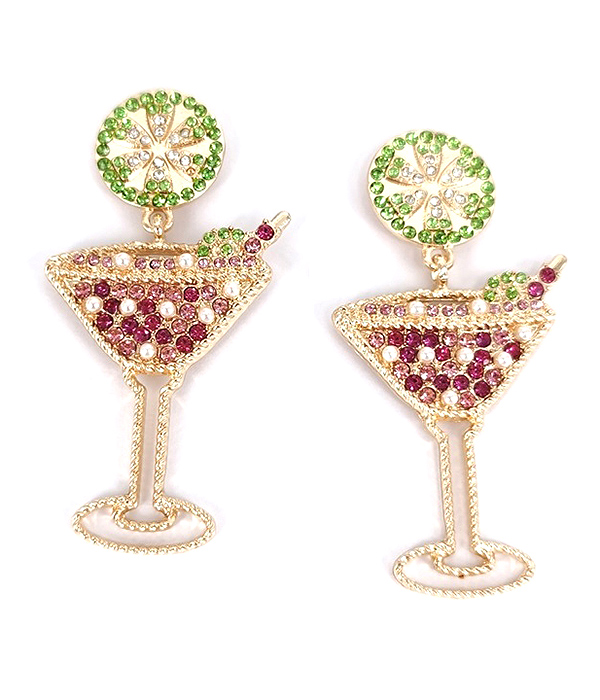 CRYSTAL COCKTAIL GLASS EARRING