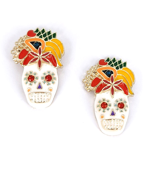 Crystal epoxy skull earring