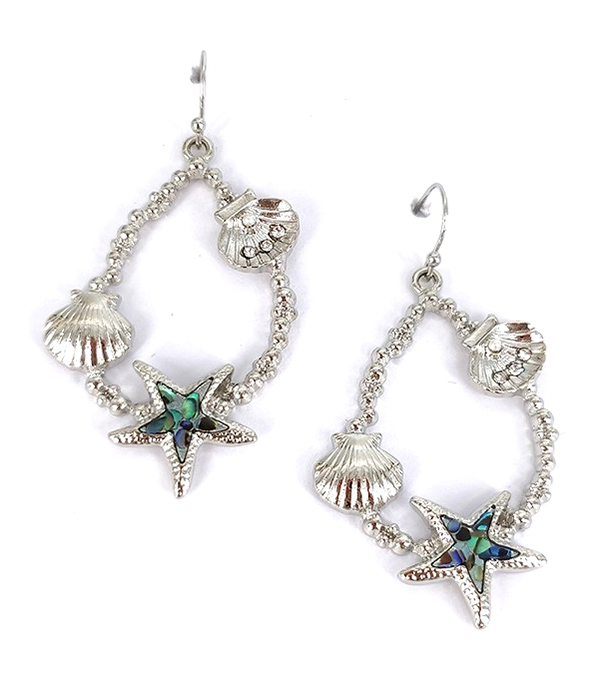 Sealife theme abalone starfish teardrop earring